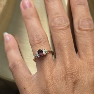 Vintage Gold Amethyst Gemstone Cubic Zirconia Accent Small Ring, Size 6